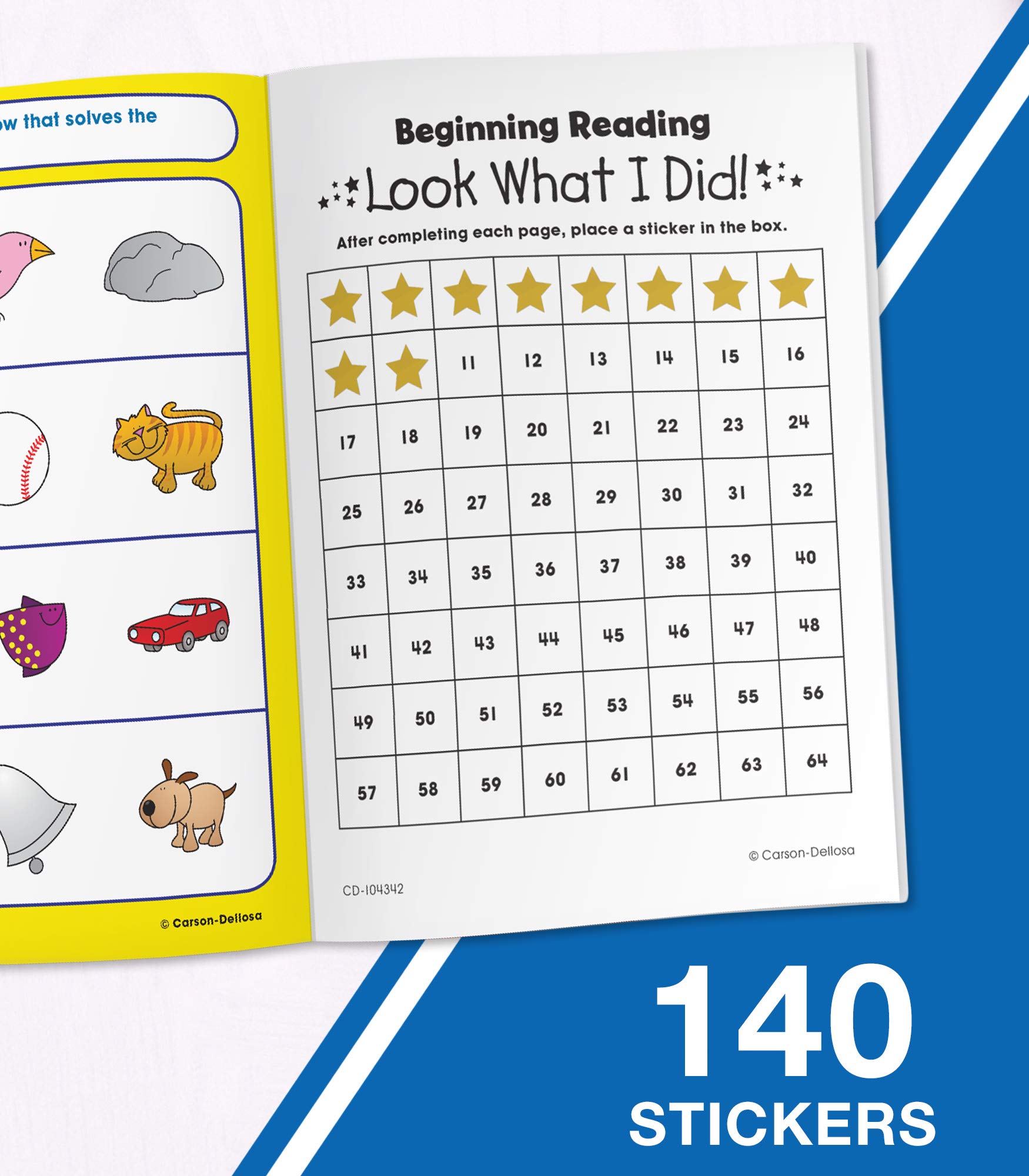 Carson Dellosa Beginning Reading Workbook―Kindergarten Early Reader Phonics Practice With Stickers, Incentive Chart, Puzzles, Coloring Activities (64 pgs) (Volume 3) (Home Workbooks)