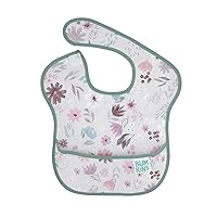 Bumkins Bibs for Girl or Boy, SuperBib Baby and Toddler for 6-24 Mos, Essential Must Have for Eating, Feeding, Baby Led Weaning Supplies, Mess Saving Catch Food, Waterproof Soft Fabric, Gray Floral