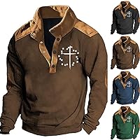 Men'S Fashion Hoodies & Sweatshirts, Vintage Ethnic Style 1/4 Button Up Stand Collar Tribal Country Pullover Loose Jacket Plain Black Hoodie Tactical Clothing Sweater Hoodie (4XL, Khaki)