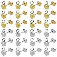 224pcs Earring Studs for Jewelry Making,Gold Plated Stud Earrings Hypoallergenic Stud Earring with Loop Stainless Steel Earring Posts with Ear Nut for DIY Earrings Making,Favors(14K Gold,Silver)