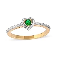 10K Yellow Gold Round Cut Blue Sapphire,Emerald, & Ruby Gemstone 1/8CT TDW Diamond Heart Shape Halo Ring for Women