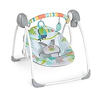 Bright Starts Portable Automatic 6-Speed Baby Swing with Removable -Toy Bar, 0-9 Months 6-20 lbs (Rainforest Vibes)