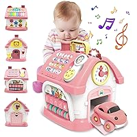 Montessori Toys for 1+ Year Old Girl - Toddler Toys Age 1-2, 6-in-1 Toys with Sound/Lights/Music/Clock/Telephone/Car,Smart Learning Home