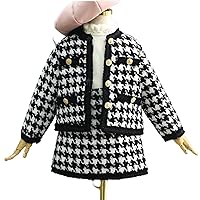 Toddler Baby Kids Children Girls Outfits Set Long Sleeve Patchwork Coat Jacket Outer Plaid Skirt Outfit 2 Pieces Set Clothes (Black and White Plaid, 3t)