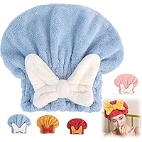 Super Absorbent Hair Towel Wrap for Wet Hair，,Microfiber Hair Drying Towel Cap,Quick Dry Head wrap with Bow-Knot Shower Cap,Quick Drying Hat for Women's Long Curly Wet Hair， (Blue)