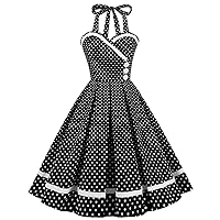 Women Vintage Dresses 1950s Retro Halter Audrey Hepburn 50's 60's Cocktail Swing Dress Sleeveless Tea Party Dress
