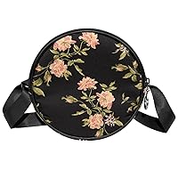 Crossbody Bag Peony Flowers Messenger Bags Round Satchel Bag for Women Ladies Girls