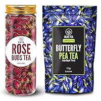 BLUE TEA - Combo Pack - Rose Buds (1.05 Oz) + Butterfly Pea Flower (0.35 Oz) || HERBAL TEA - Caffeine Free || Gluten Free - Non-GMO - Eco-conscious Packaging |