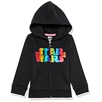 Amazon Essentials Disney | Marvel | Star Wars | Frozen | Princess Toddler Girls' Fleece Zip-up Sweatshirt Hoodies (Previously Spotted Zebra), Star Wars Shiny Logo, 3T