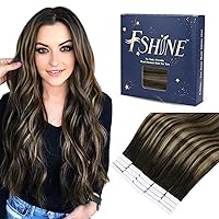 Fshine Balayage Tape in Hair Extensions Long Hair 22 Inch Black Fading to Strawberry Brown Tape in Remy Human Hair Extensions Adhensive Tape in Hair Extensions 20 Pcs 50g #1B/27/1B