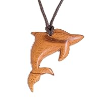 NOVICA Handmade Wood Pendant Necklace from Costa Rica No Stone Bohemian Nautical Dolphinsea Life 'Jobillo Dolphin'