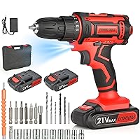 Cordless Drill 21 V, Cordless Screwdriver 40N.M, 2.0 Ah Electric Screwdriver, Torque 25+1, 2 Speeds, 24 Accessories, for Household Projects, DIY