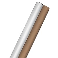 Hallmark Bulk Kraft Wrapping Paper with Cut Lines (2 Rolls: 160 sq. ft. ttl) White and Brown for Christmas, Hanukkah, Baby Showers, Weddings, Birthdays, Valentines Day, Arts & Crafts, Banners