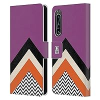 Head Case Designs Violet Colour Block Chevron Leather Book Wallet Case Cover Compatible with Sony Xperia 5 IV