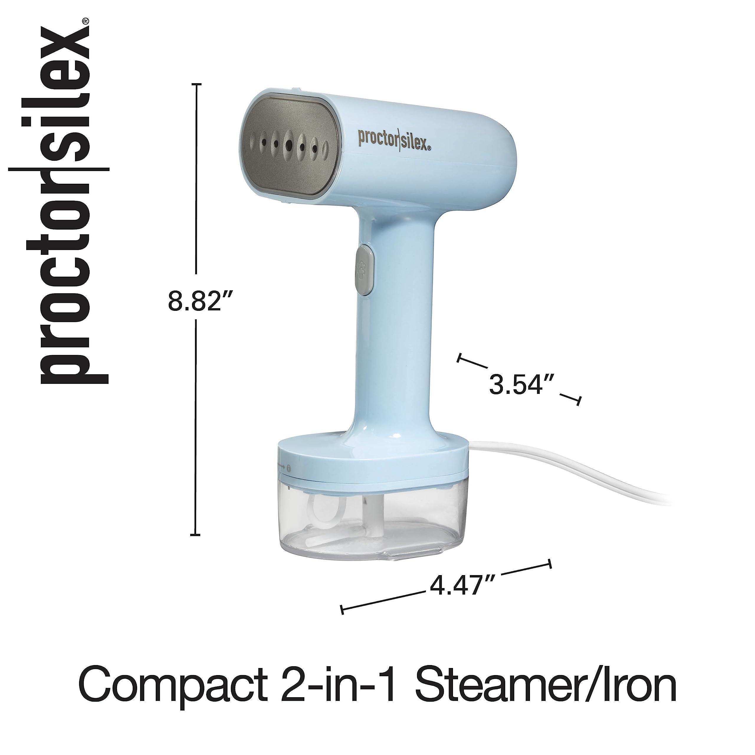 Proctor Silex Compact Travel Iron & Garment Steamer for Clothes, Ready in 45 Seconds for 7 Minutes of Continuous Use, Portable and Lightweight, Vacation Essentials, 120 ml Water Tank, Blue