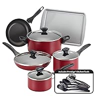 Farberware Dishwasher Safe Nonstick Cookware Pots and Pans Set, 15 Piece, Red