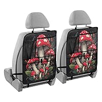 Vintage Red Mushrooms Kick Mats Back Seat Protector Waterproof Car Back Seat Cover for Kids Backseat Organizer with Pocket Protect from Scratches Mud Dirt, 2 Pack, Car Accessories