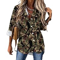 Soldier Woodland Soccer Camo Pattern Blouses for Women Hawaiian Button Down Long Sleeve Shirts Tees Tops