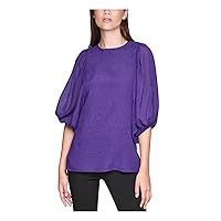 Calvin Klein Womens Textured Pullover Blouse, Purple, 1X