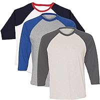 Girls' Baseball 3/4 Sleeve T-Shirt (Pack of 3), White-Navy-Red/Heather-Royal/Natural Heather-Granite Heathe, Medium