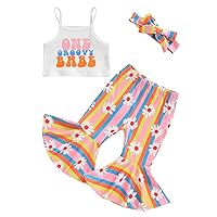 YOKJZJD Baby Girl Summer One Groovy Babe Sleeveless T-Shirt Tank Crop Tops Daisy Bell Bottom Pants Set 1st Birthday Outfit