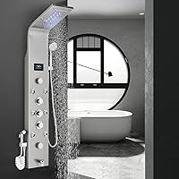 AlenArt Shower Panel Tower System,7-Function Shower Wall Panel, LED Rain Waterfall Shower Column Head,Shower Tower Panel With full Body Shower System Tub Shower With Bidet, Brushed Nickel………
