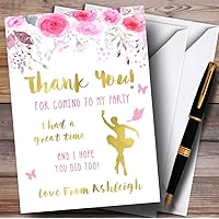 Watercolour Pink Gold Floral Ballerina Ballet Party Thank You Cards