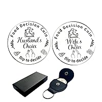 Couple Funny Food Decision Coin, Valentines Day Gifts for Him Her Husband Wife, Wedding Anniversary Birthday Gifts for Newlyweds Friends, Destiny Flip Coin with Leather Keychain Cover and Gift Box
