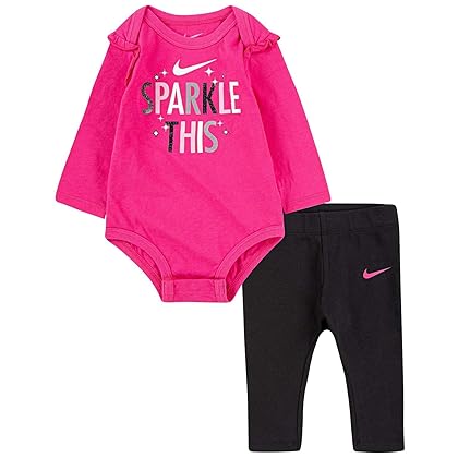 Nike Baby Girls Bodysuit and Leggings 2 Piece Set (Pink(06G816-023)/Black, 0-3 Months)