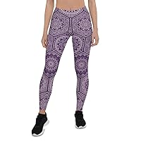Purple Mandala Legging for Women Mid Waisted Workout Pants Floral Sacred Geometry