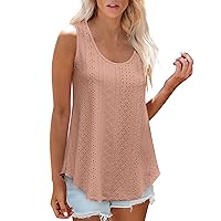 Women's Tank Tops Dressy，Womens Sleeveless Eyelet Embroidery Scoop Neck Loose Fit Tanks Summer Flowy Tunic Blouses
