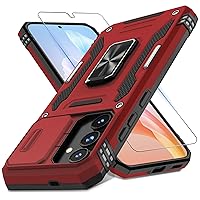 DEERLAMN for Samsung Galaxy S24 Case with Slide Camera Cover+Screen Protector (1 Pack), Rotated Ring Kickstand Military Grade Shockproof Protective Cover-Red