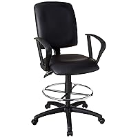 Boss Office Products Multi-Function LeatherPlus Drafting Stool with Loop Arms in Black