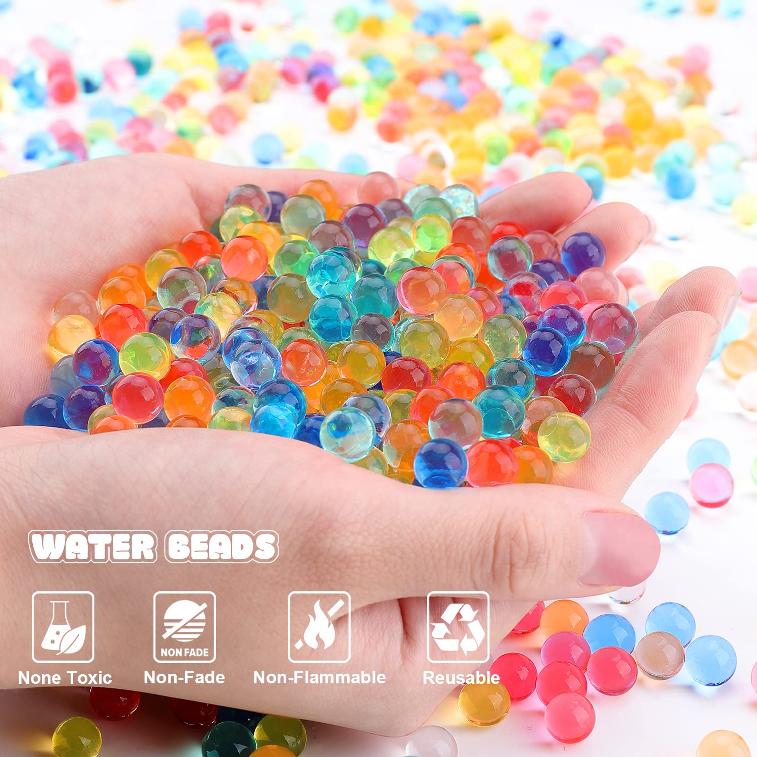 Water Beads Pack (50000 Beads) Rainbow Mix Jelly Water Growing Balls for Kids Tactile Sensory Toys, Vases, Plants, Wedding and Home Decoration