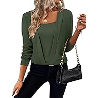 Women's Square Neck Deep V Tunic Tops/Crewneck Henley Long Sleeve Shirts