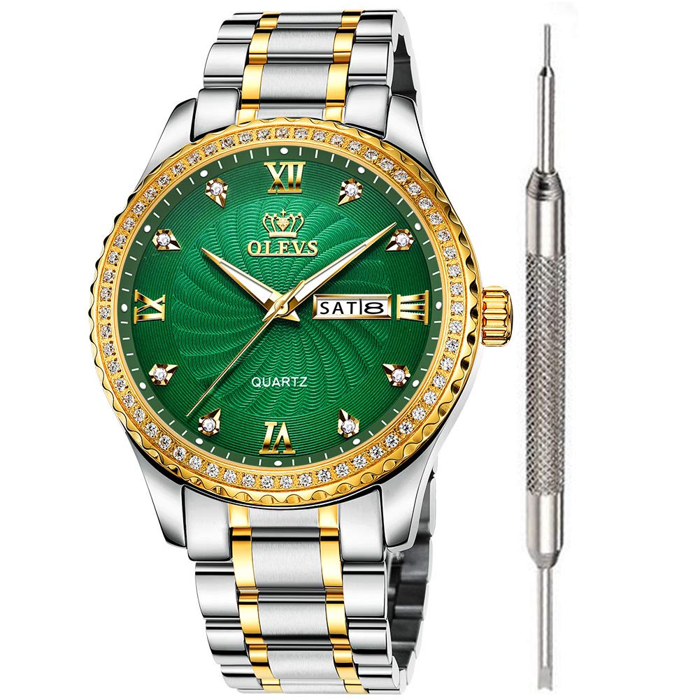 OLEVS Luxus Diamant Uhren für Herren Wasserdicht Herren Feine Business Casual Uhr Kalender Woche Analog Quarzuhr für Weihnachten