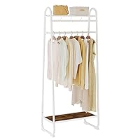 Tajsoon Clothing Rack, Freestanding Clothes Rack with 4 Hooks and Open Upper Shelf, Garment Rack with Wood Bottom Storage Shelf, Metal Hanging Rack for Bedroom, Rustic Brown Wooden, White