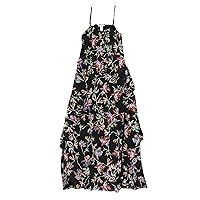 $89 Black Floral Chiffon Ruffled Maxi DressLONG SLIT XXS NWT