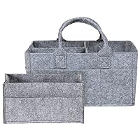 Sammy & Lou Light Gray 2-Pack Felt Diaper Caddy Set, Includes Portable Diaper Organizer and Baby Wipes Caddy