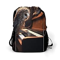 Gym Bag for Women Men Owl Plays PianoTravel Duffel Bag Large Capacity Sports Drawstring Backpack