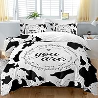 Cow Print Duvet Cover Set Queen 3 Pieces Black White Comforter Cover Milk Cow Printed Bedspreads Cover with Zipper Closure for Kids Boys Girls Teens Room Decor