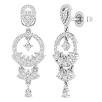 1.31 cttw Pear & Round White Diamond Chandelier Dangling Earrings for Her in 925 Sterling Silver