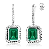 Gem Stone King 925 Sterling Silver Gemstone Birthstone Earrings | Emerald Cut 9X7MM | Drop Dangle Earrings for Women