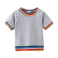 Top Size 6 Toddler Boys Girls Summer Short Sleeve Colorful Striped Prints T Shirts Tops Outwear Fashion Boy Set