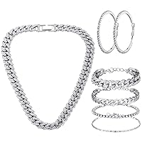 Yinkin 6 Pcs Tennis Necklaces Diamond Chain for Woman Men Link Chain Jewelry Set with Rhinestone Necklace Bracelet Earrings