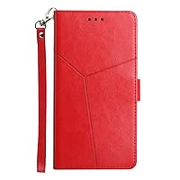 XYX Wallet Case Compatible with Motorola Edge 20, Solid Color Shaped Leather Wallet Flip Folio Case with Wrist Strap for Moto Edge 20, Red