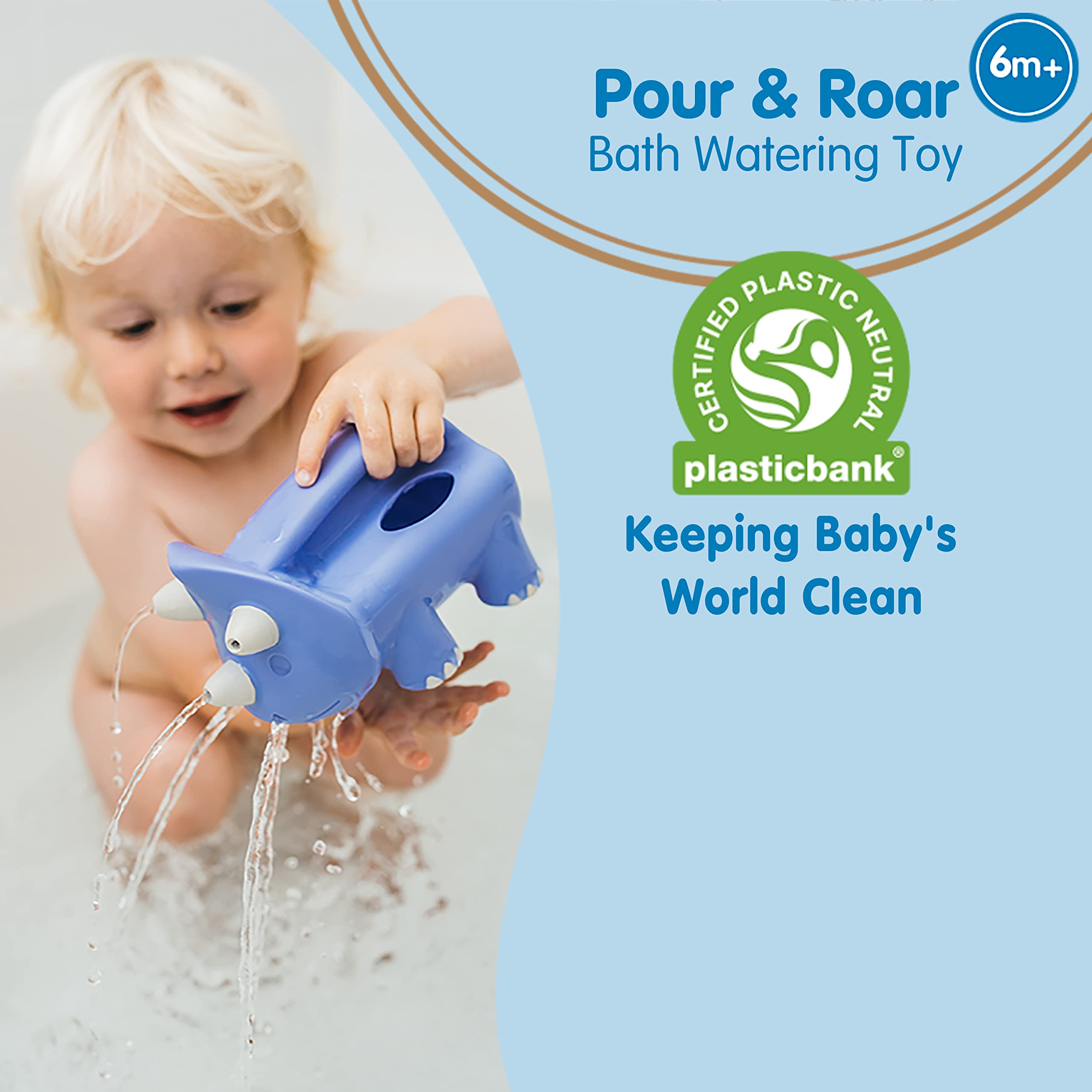 Dr. Brown’s CleanUp Pour & Roar Watering Can, Baby Bath Essentials Kids Toy, 6+ Months BPA Free, Certified Plastic Neutral