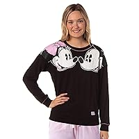 Disney Women's Minnie and Mickey Face to Face Long Sleeve Adult Lounge Pajama Top