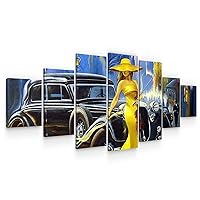 Startonight Large Canvas Wall Art Retro - The Lady with a Yellow Dress - Huge Framed Modern Set of 7 Panels 40
