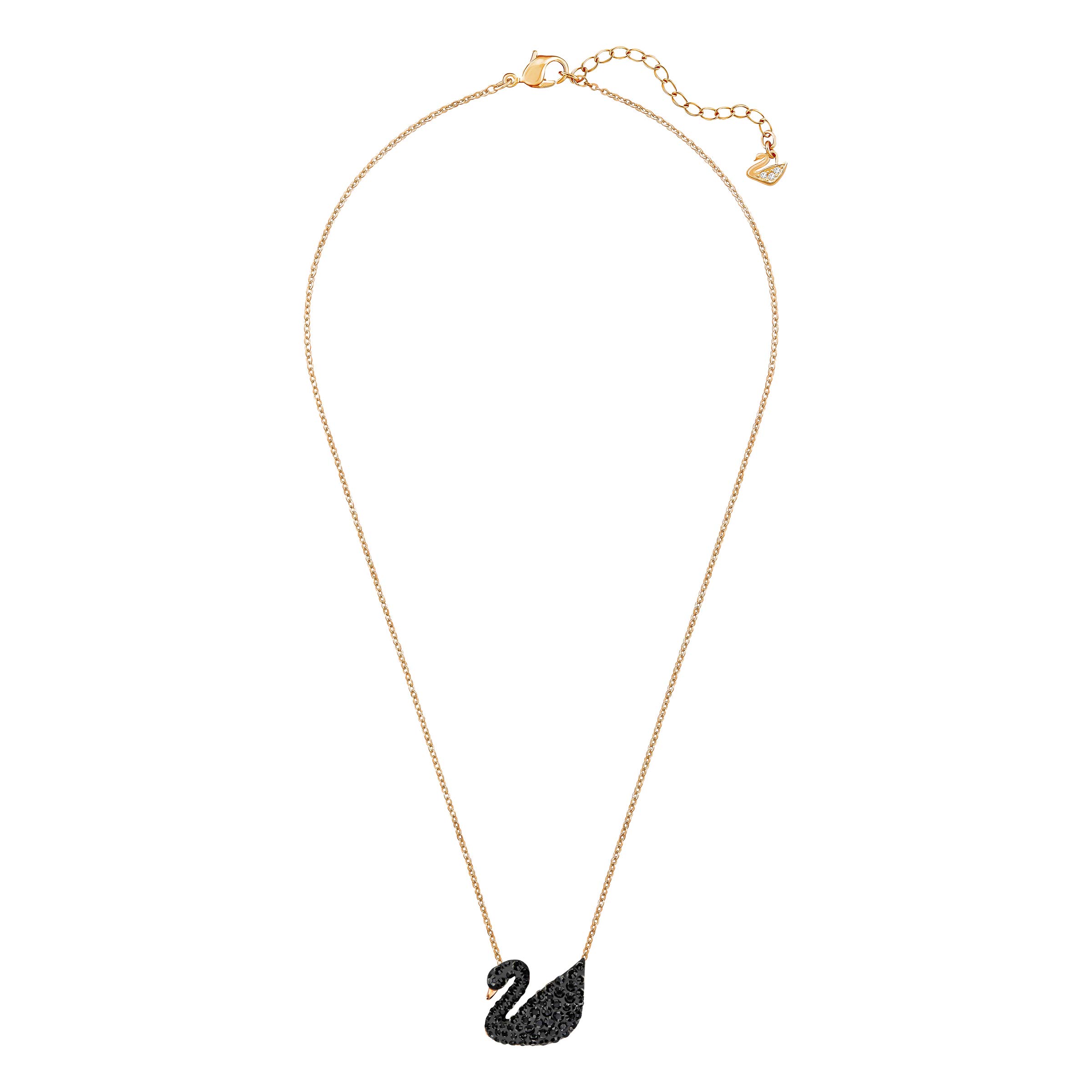 SWAROVSKI Iconic Swan Necklace and Earrings Collection, Rose Gold Tone Finish, Black Crystals